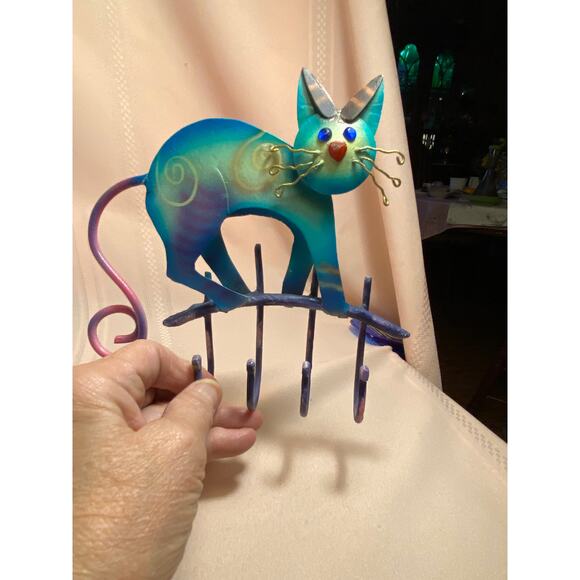 Meow Meow Whimsical Cat Key Holder Rack 4 Hooks All metal bright colors EUC - Picture 13 of 13